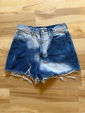 PacSun Women's Blue and White Dip-Dye Denim Shorts